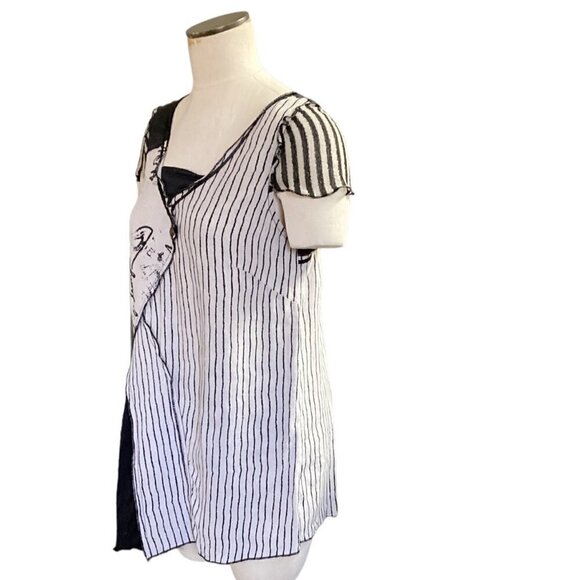 Le Blanc Mouton Linen Blend BOHO Artsy Mixed Media Tunic Top M/L 148A - Picture 4 of 8